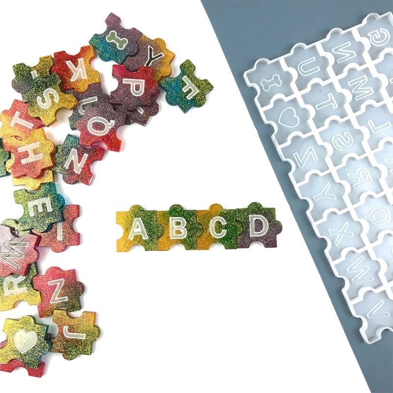 English Alphabet Puzzle Epoxy Resin Mold Letter Keychain Jewelry Pendants Silicone Mould DIY Crafts Casting Tools
English Alphabet Puzzle Epoxy Resin Mold Letter Keychain Jewelry Pendants Silicone Mould DIY Crafts Casting Tools