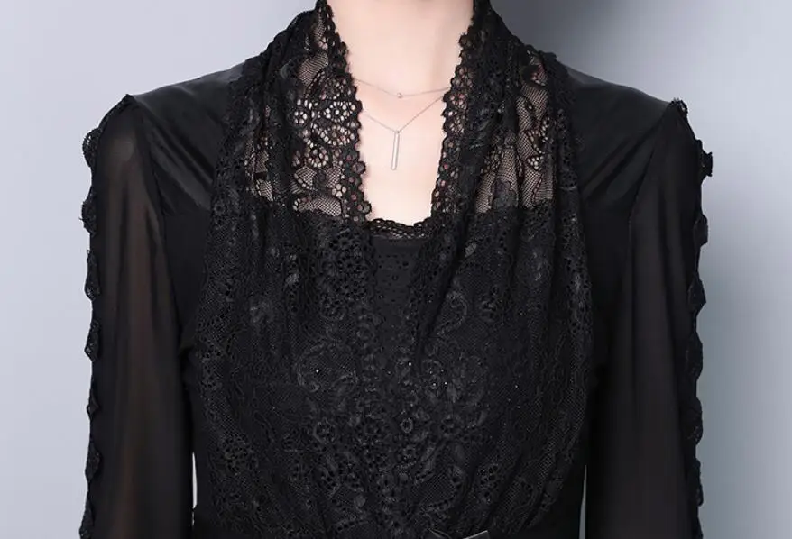 Black Lace Blouse Women Long Sleeve Peplum Tops Casual Elegant Lady Pu Leather Shirts v Neck Bow Ruffles Blouses s553
Black Lace Blouse Women Long Sleeve Peplum Tops Casual Elegant Lady Pu Leather Shirts v Neck Bow Ruffles Blouses s553