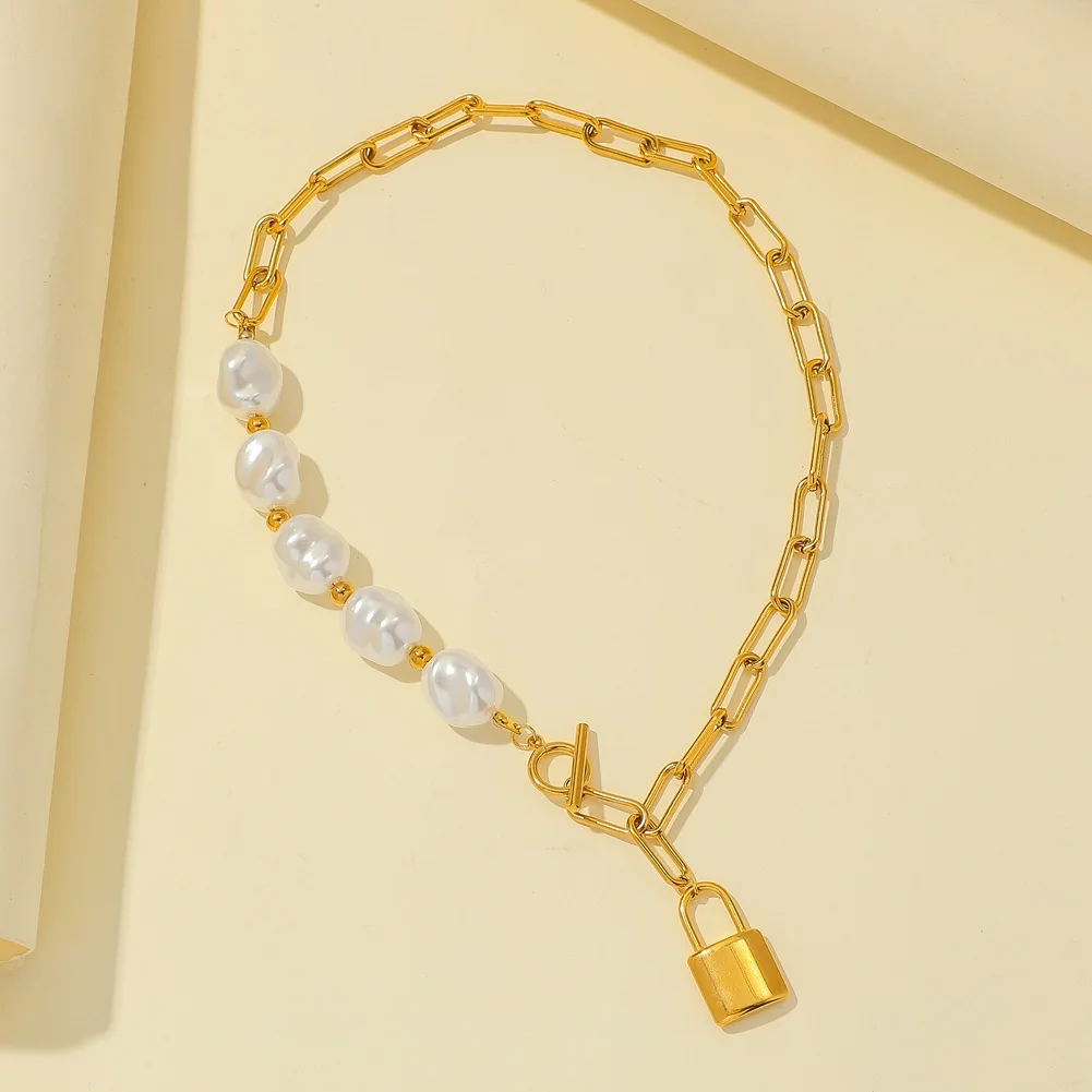 MEYRROYU Stainless Steel Gold Color Lock Necklace For Women Thick Pearl Chain Choker 2021 Trend Fashion Party Pendant Jewelry
MEYRROYU Stainless Steel Gold Color Lock Necklace For Women Thick Pearl Chain Choker 2021 Trend Fashion Party Pendant Jewelry