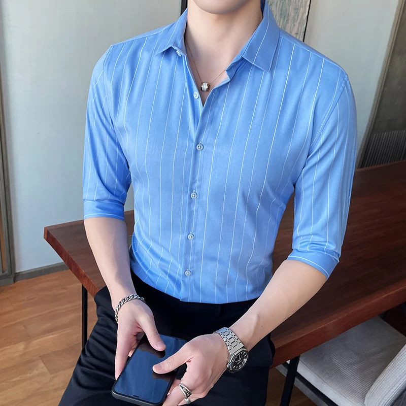 Loldeal Men Striped Shirt 3/4 Sleeve Stretch Slim Fit British Style Polyester Fiber
Loldeal Men Striped Shirt 3/4 Sleeve Stretch Slim Fit British Style Polyester Fiber