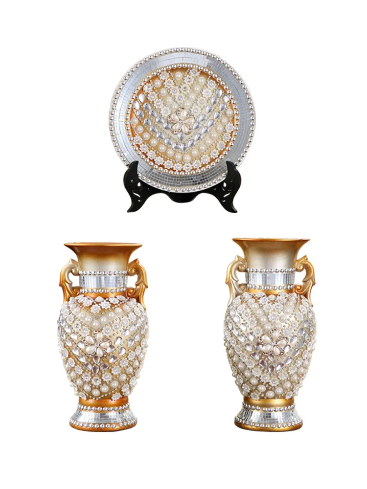 

zq European-Style Ceramic Vase Decoration Luxury Hallway Flower Arrangement Decoration Simple Desktop Set