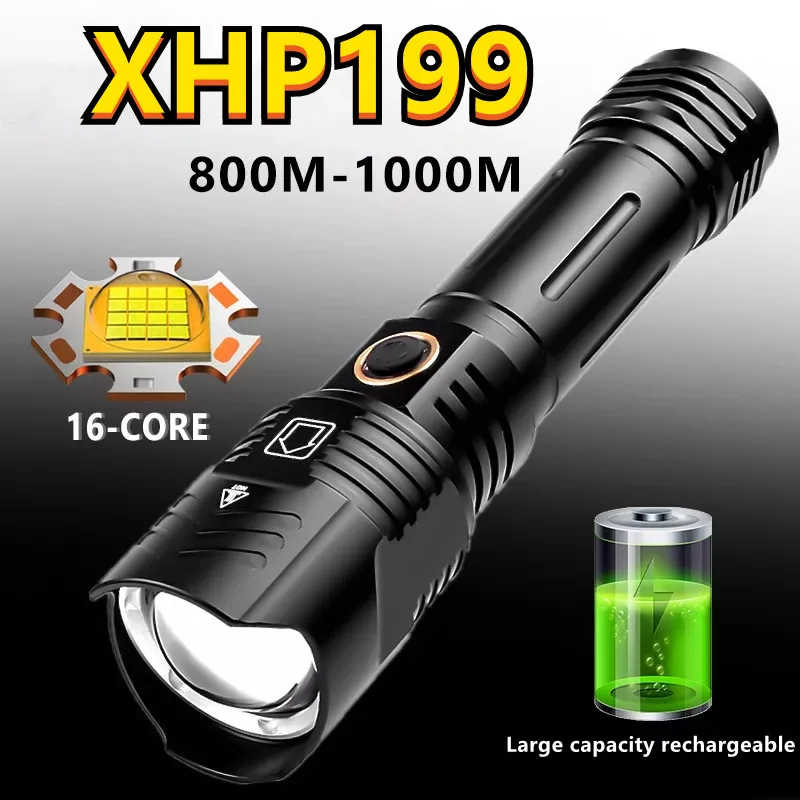 Upgrade Powerful LED XHP199 Flashlight USB Recharge Zoom Torch IP65 Waterproof 5000Mah Tactical Flash Lamp Light By 26650 /18650
Upgrade Powerful LED XHP199 Flashlight USB Recharge Zoom Torch IP65 Waterproof 5000Mah Tactical Flash Lamp Light By 26650 /18650