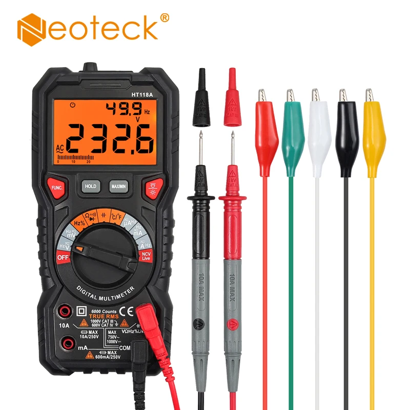 Neoteck 6000 отсчетов Цифровой мультиметр TRMS мультиметр AC/DC напряжение/ток NCV температура емкости сопротивление диод 
Neoteck 6000 отсчетов Цифровой мультиметр TRMS мультиметр AC/DC напряжение/ток NCV температура емкости сопротивление диод