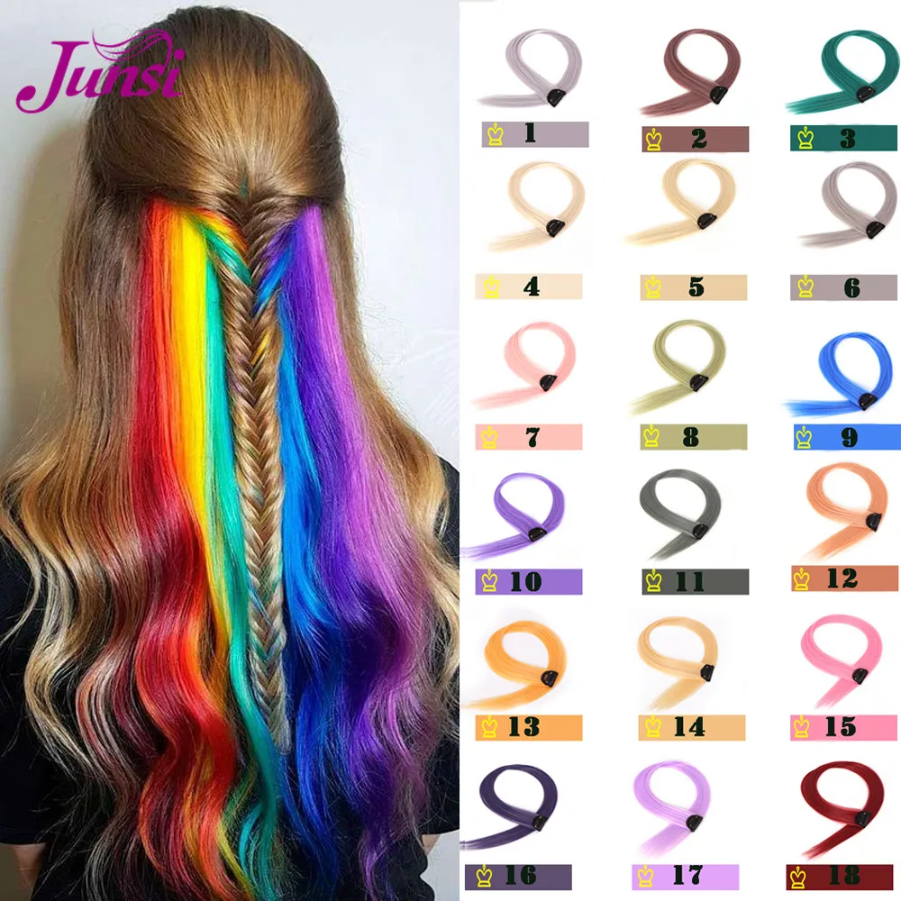 JUNSI 18 Colored Hair Strands Hair Extension Long Straight Female Hair Pieces Double Clip Style Heat Resistant Synthetic Bundles 
JUNSI 18 Colored Hair Strands Hair Extension Long Straight Female Hair Pieces Double Clip Style Heat Resistant Synthetic Bundles