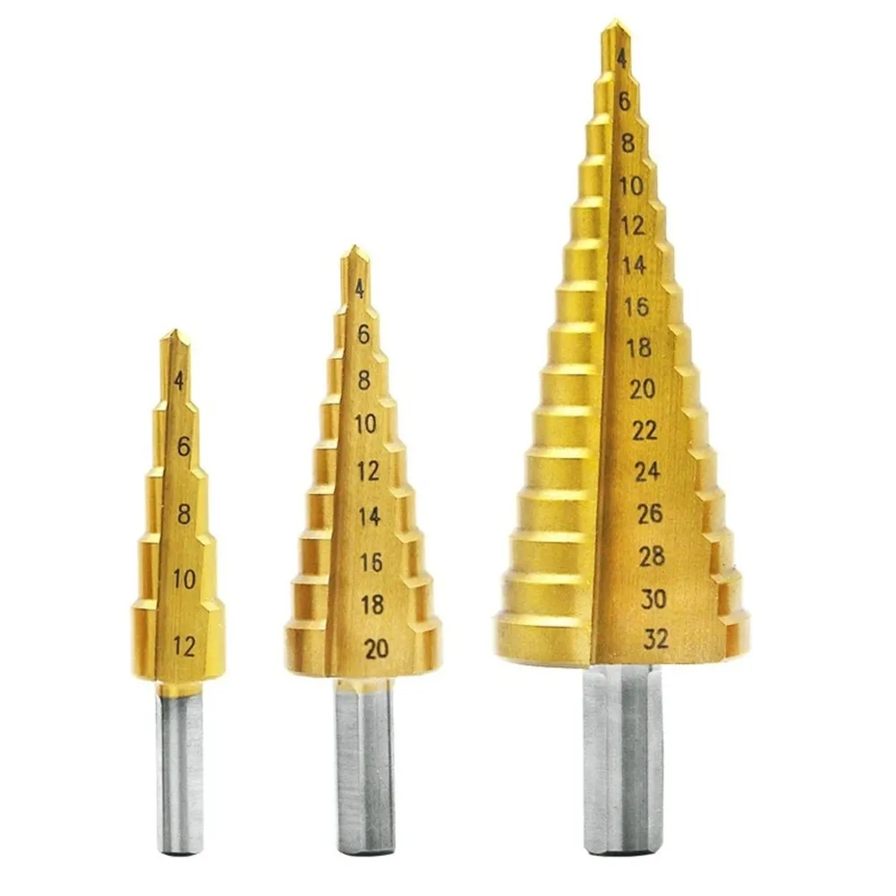 4-12/20/32mm HSS Straight Groove Step Cone Drill Bit Titanium Coated Metal Drill Bit Hole Cutter Drilling Tools Set
4-12/20/32mm HSS Straight Groove Step Cone Drill Bit Titanium Coated Metal Drill Bit Hole Cutter Drilling Tools Set