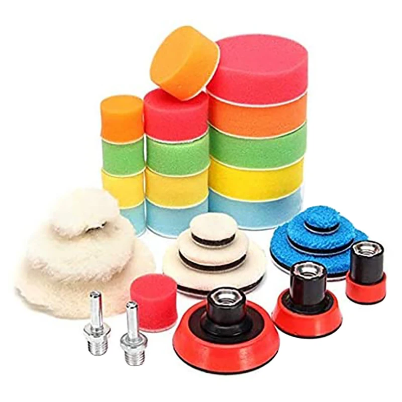 29Pcs Waxing Sponge Polishing Pad Wool Backing Plate Car Polishing Tool Set for Polisher Polishing Machine Car Wash 
29Pcs Waxing Sponge Polishing Pad Wool Backing Plate Car Polishing Tool Set for Polisher Polishing Machine Car Wash