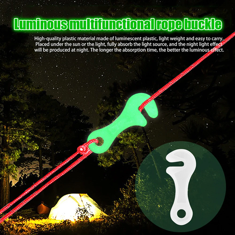 

10Pcs Luminous Rope Buckle Fluorescence Tent Buckle Alert Outdoor Camping Tent Anti-slip Wind Rope Stopper Tensioner