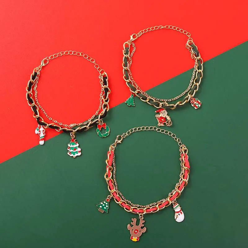WREATH BOW Bracelet Tree Red Socks Deer Bell Candy Santa Claus Bracelet Chain for Women Snowman Party Gift Trend Jewelry
WREATH BOW Bracelet Tree Red Socks Deer Bell Candy Santa Claus Bracelet Chain for Women Snowman Party Gift Trend Jewelry