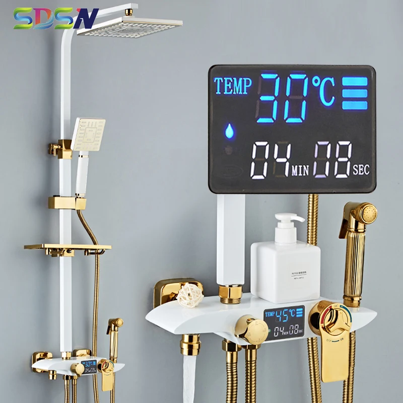 Набор для душа с термостатом, 8-дюймовая квадратная насадка для душа «Водопад» для спа, цифровая Душевая система черного и бронзового цвета, ... 
Набор для душа с термостатом, 8-дюймовая квадратная насадка для душа «Водопад» для спа, цифровая Душевая система черного и бронзового цвета, ...