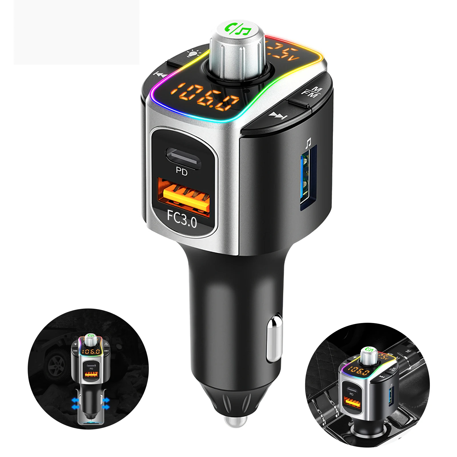 Bluetooth 5.0 Car Adapter 12-24V Dual Display Digital Car Charger 15W QC/PD Fast Charging Wireless MP3 Player FM Transmitter
Bluetooth 5.0 Car Adapter 12-24V Dual Display Digital Car Charger 15W QC/PD Fast Charging Wireless MP3 Player FM Transmitter