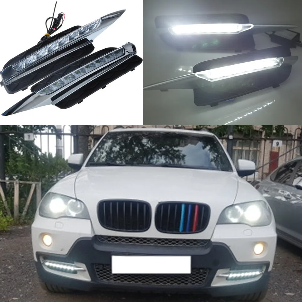 CSCSNL 1 Pair DRL Daytime Running Lights For BMW X5 E70 2007 2008 2009 2010 Daylight Car LED Fog Head Lamp Light Cover | Автомобили и