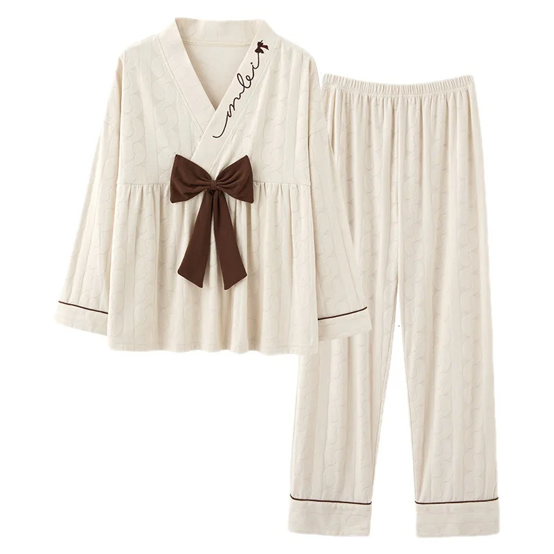 Spring Autumn Full Sleeve Homewear Women Print Cotton 2PCS Pajamas Suit Loose Sleepwear Lovely Bow Nightwear Casual Pyjama
Spring Autumn Full Sleeve Homewear Women Print Cotton 2PCS Pajamas Suit Loose Sleepwear Lovely Bow Nightwear Casual Pyjama
