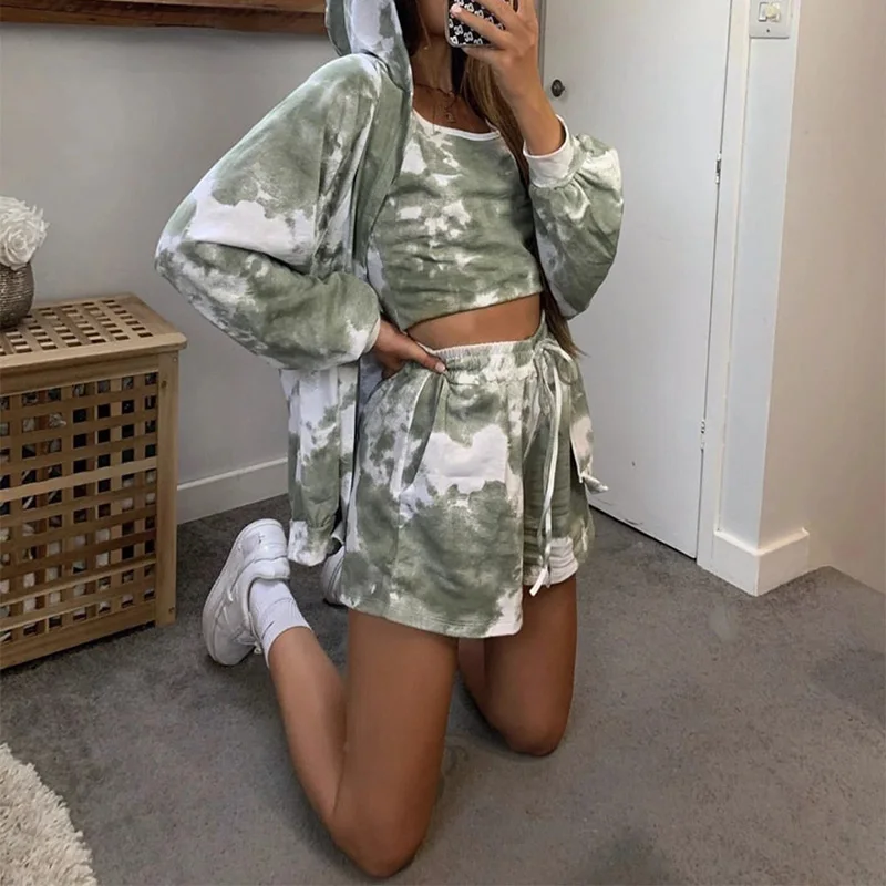 3 Pieces Tie Dye Women Sets Zipper Long Sleeve Hoodies+Tank Tops+Lace Up Shorts Female Tracksuits Set Autumn Female Streetwear
3 Pieces Tie Dye Women Sets Zipper Long Sleeve Hoodies+Tank Tops+Lace Up Shorts Female Tracksuits Set Autumn Female Streetwear