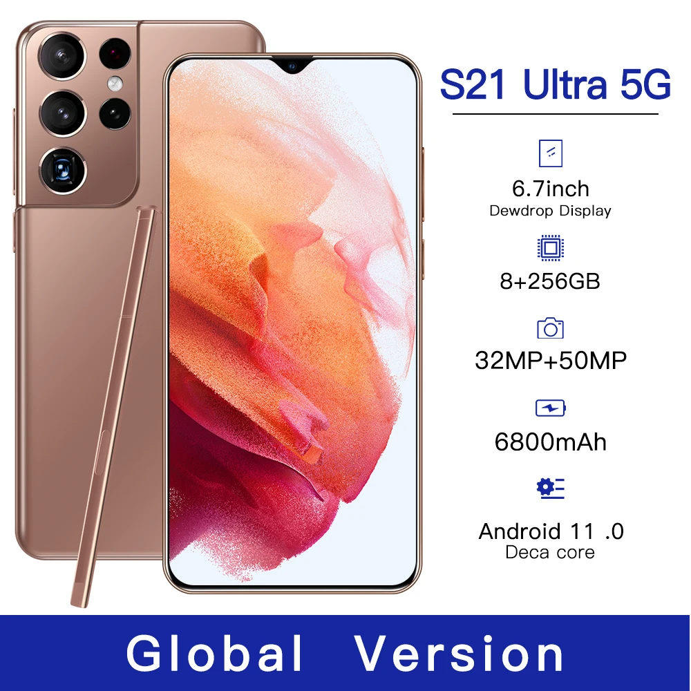 Galxy S21Ultra 6.7 Inch 8GB+512GB 6800mAh Andriod 11 Smart Phone With Stylus Qualcomm 888 1440*3200 Mobile Phone Global Version
Galxy S21Ultra 6.7 Inch 8GB+512GB 6800mAh Andriod 11 Smart Phone With Stylus Qualcomm 888 1440*3200 Mobile Phone Global Version