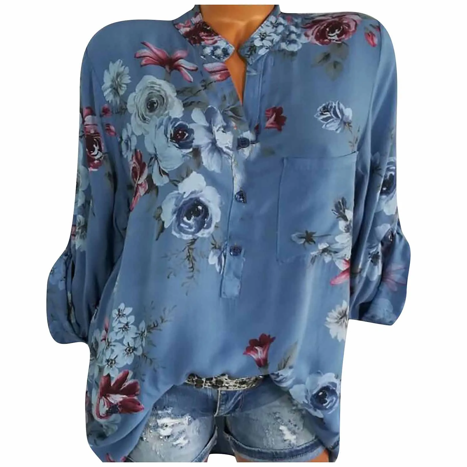 Button Floral Printed Women's Blouses Fashion Elegant Bottoming Female Pullover Casual Keep Warm Casual Loose V Neck Ladies Top
Button Floral Printed Women's Blouses Fashion Elegant Bottoming Female Pullover Casual Keep Warm Casual Loose V Neck Ladies Top
