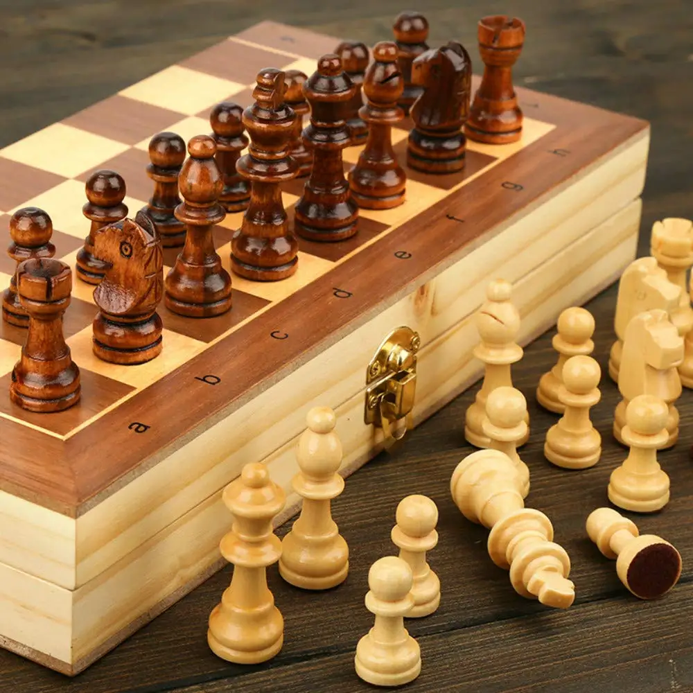

Magnetic Wooden Folding Chess Set with Felted Game Board Interior for Storage Adult Kids Beginner Large Chess 39cm*39cm