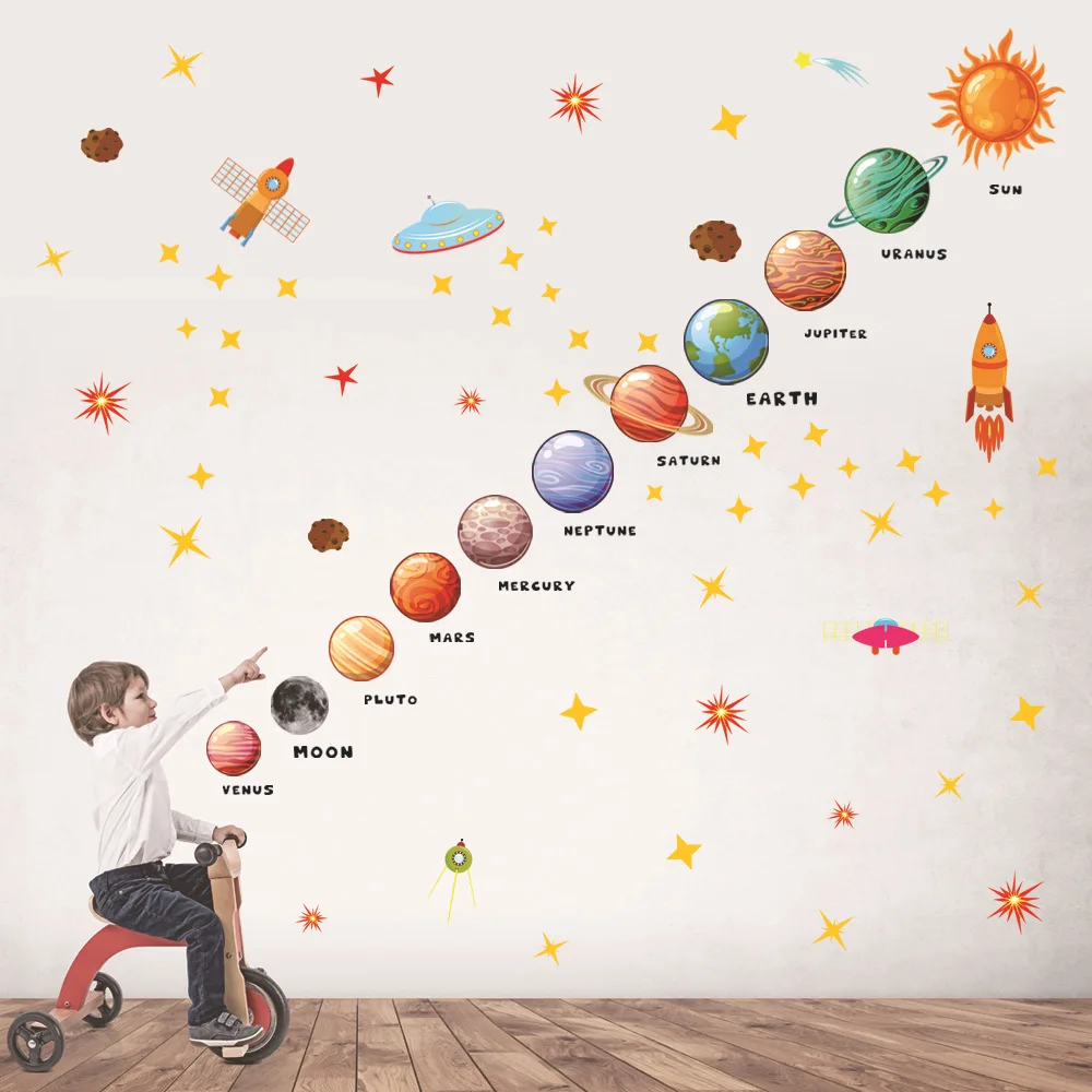 New nine planets wall stickers creative children's room background wall decoration PVC graffiti stickers room decor stickers
New nine planets wall stickers creative children's room background wall decoration PVC graffiti stickers room decor stickers