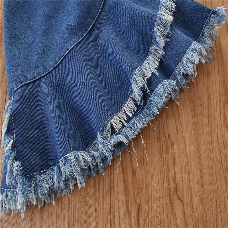 1-6Y Toddler Kid Baby Girl Clothes Set Flare Sleeve Long Sleeve Tops Denim Tassel Skirts Outfits Summer Spring Children Costumes
1-6Y Toddler Kid Baby Girl Clothes Set Flare Sleeve Long Sleeve Tops Denim Tassel Skirts Outfits Summer Spring Children Costumes