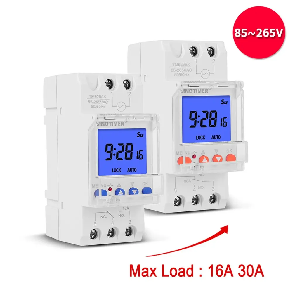 Rail Timer Backlight Sub Control Large LCD Screen Display 85-265V 16A 30A 16 Times 1 Second 7 Days Programmable Rail Timer
Rail Timer Backlight Sub Control Large LCD Screen Display 85-265V 16A 30A 16 Times 1 Second 7 Days Programmable Rail Timer