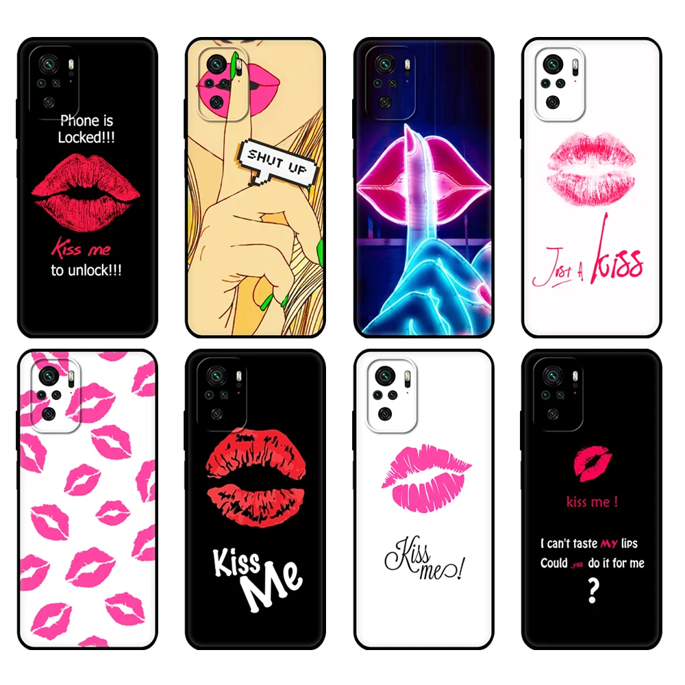 Черный чехол из ТПУ для Xiaomi Redmi 9T Note 10 Pro Kiss me губы помада румяна | Мобильные