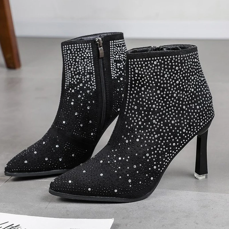 Newest Elegant Sequins Boots Shoes Women Super High Thin Heel Pointed Toe Zipper Winter Outside Warm Office Ankle Boots
Newest Elegant Sequins Boots Shoes Women Super High Thin Heel Pointed Toe Zipper Winter Outside Warm Office Ankle Boots