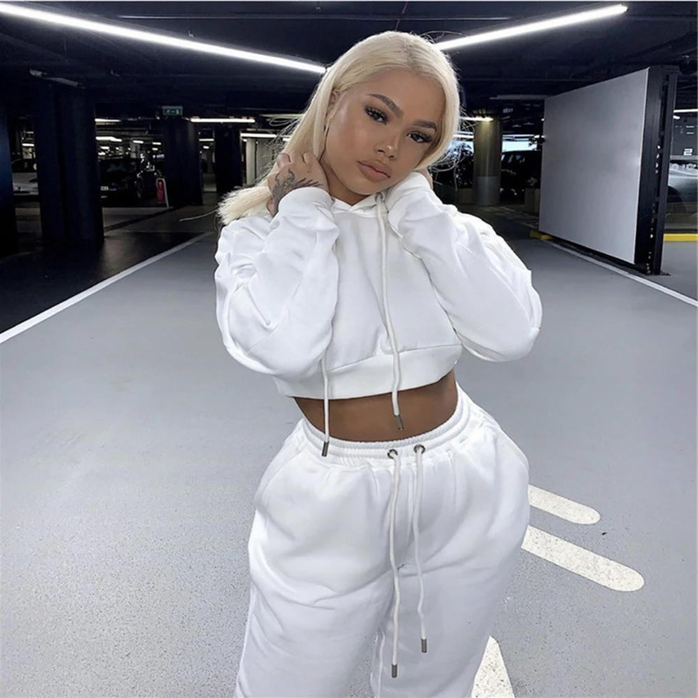 Autumn Winter Two Piece Set Women Solid gray Hooded Long Tracksuit Pullover Thicken Personality Sweatsuits Female Outfits Sport 
Autumn Winter Two Piece Set Women Solid gray Hooded Long Tracksuit Pullover Thicken Personality Sweatsuits Female Outfits Sport