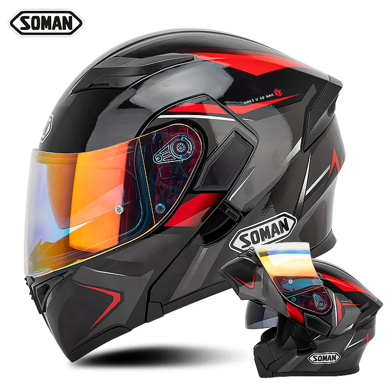 Motorcycle Helmet with Double Visors and Colorful Lens for Men Safety Moto Casco Flip Up Modular Cool Helmet Cycling Motocross 
Motorcycle Helmet with Double Visors and Colorful Lens for Men Safety Moto Casco Flip Up Modular Cool Helmet Cycling Motocross