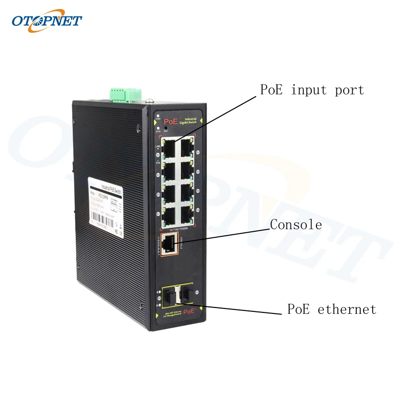 Управляемый промышленный 10-портовый POE коммутатор 802.3af/at 10/100/1000M 8 * порт s + 2 SFP |