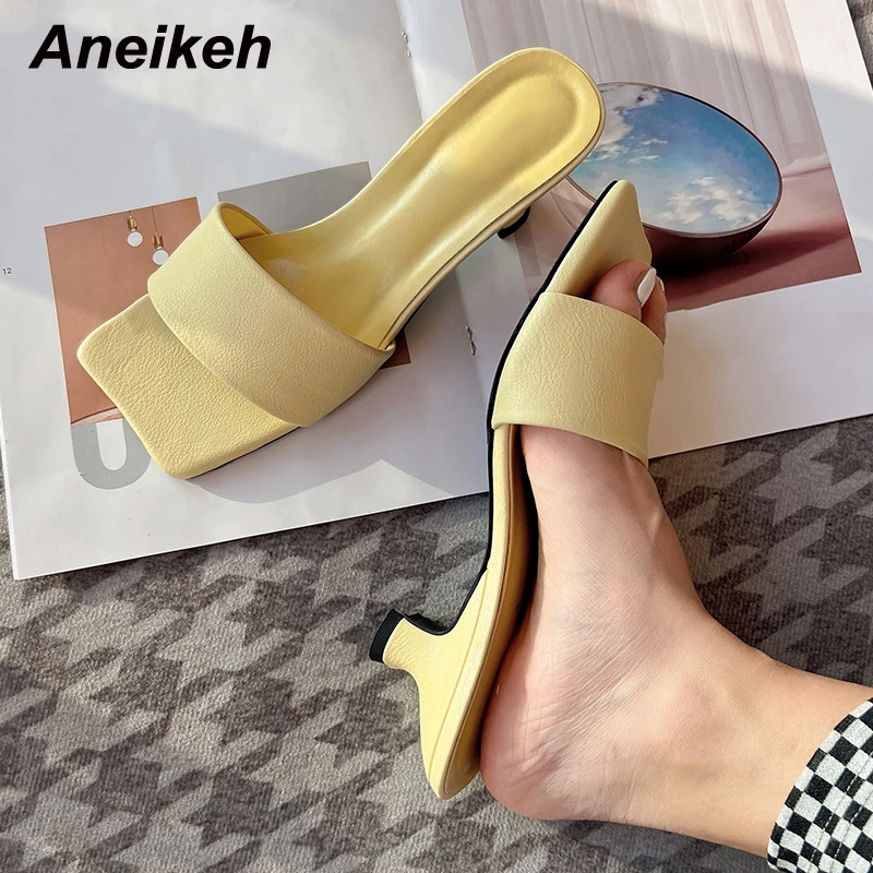 Aneikeh 2022 Summer New Solid PU Square Open Toe Mid Heels Women Mules Fashion Concise Slippers Leisure Outdoor Sandals Slip-On 
Aneikeh 2022 Summer New Solid PU Square Open Toe Mid Heels Women Mules Fashion Concise Slippers Leisure Outdoor Sandals Slip-On