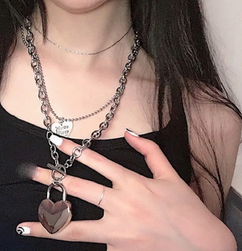 В стиле хип хоп Rock Metal замочек в виде сердца кулон ожерелье для женщин Модный цепи