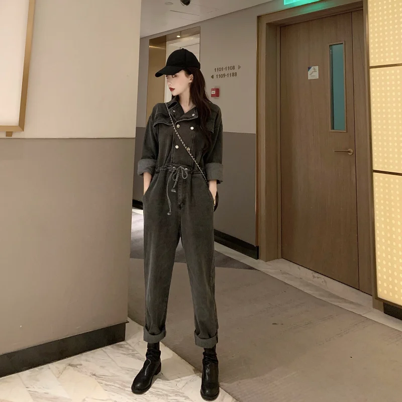 Spring And Autumn Women's Lapel Double-Breasted High-Waist Lace-Up Long-Sleeved Loose Jumpsuit
Spring And Autumn Women's Lapel Double-Breasted High-Waist Lace-Up Long-Sleeved Loose Jumpsuit