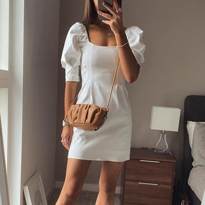 White Mini Dress Women Summer Elegant Puff Sleeve Pleated Party Dresses Square Collar Casual Vintage Female Dress Vestidos
White Mini Dress Women Summer Elegant Puff Sleeve Pleated Party Dresses Square Collar Casual Vintage Female Dress Vestidos