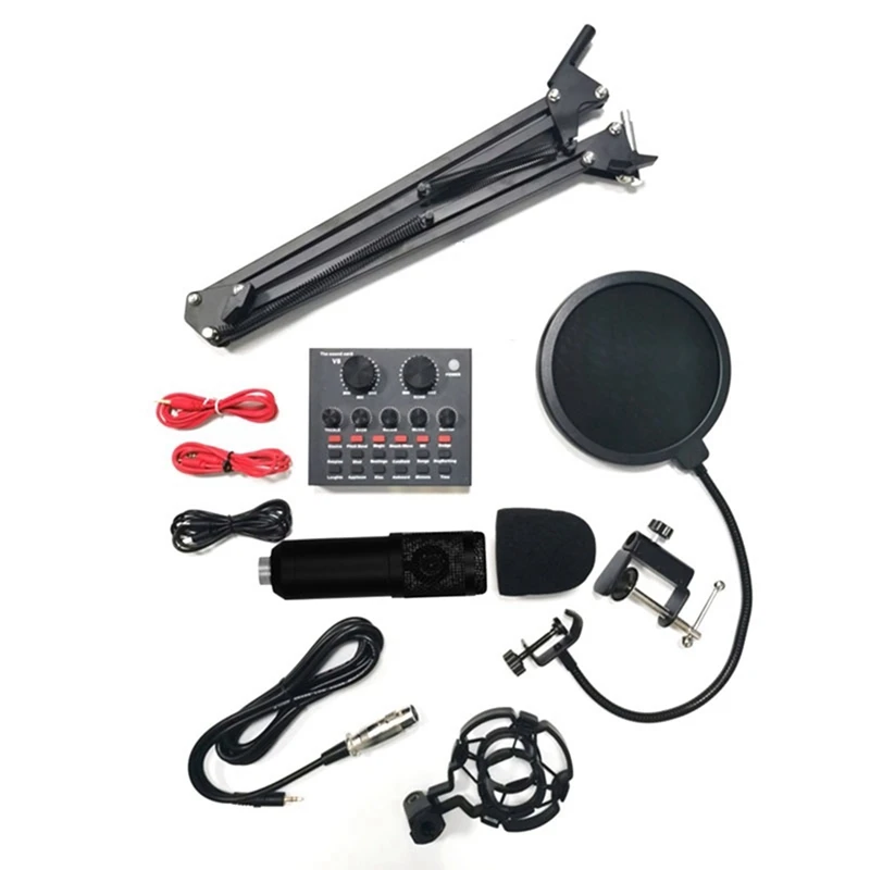 BM800 Condenser Microphone V8 Sound Card Mixer Live Broadcast Recording Set Mic Phone K Song Computer Karaoke Sing
BM800 Condenser Microphone V8 Sound Card Mixer Live Broadcast Recording Set Mic Phone K Song Computer Karaoke Sing