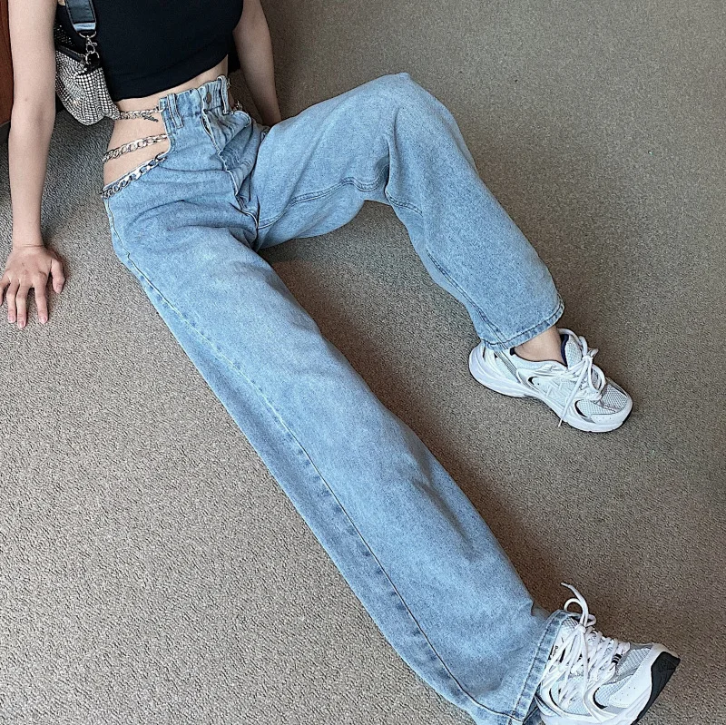 High Waist Pants Sexy Elegant Ladies Europe Fashion Jeans woman streetwear Side Cross Chain Hollow Out Wide-leg Women's Jeans
High Waist Pants Sexy Elegant Ladies Europe Fashion Jeans woman streetwear Side Cross Chain Hollow Out Wide-leg Women's Jeans
