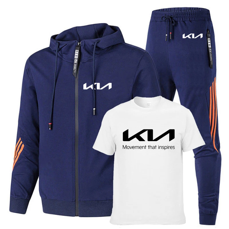 Spring Autumn Men's suits new KIA Motors Car Logo Print Fashion stripe Cotton Men's sweatshirt+T-shirt+sports pants 3-piece set
Spring Autumn Men's suits new KIA Motors Car Logo Print Fashion stripe Cotton Men's sweatshirt+T-shirt+sports pants 3-piece set