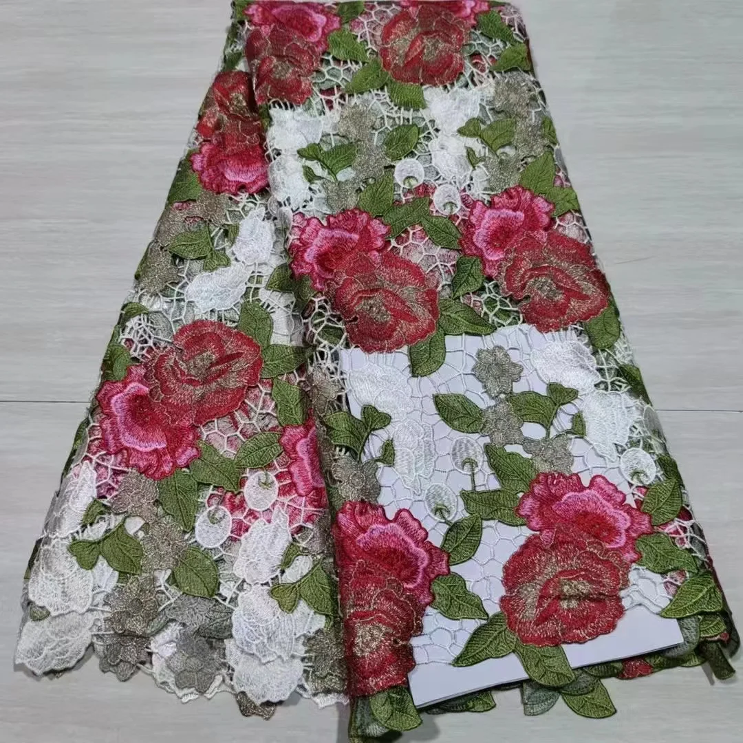 African Guipure Cord Lace Fabric Red Rose Embroidery Colorful Fashion Design Quality African Textile for Christmas Party Dress
African Guipure Cord Lace Fabric Red Rose Embroidery Colorful Fashion Design Quality African Textile for Christmas Party Dress