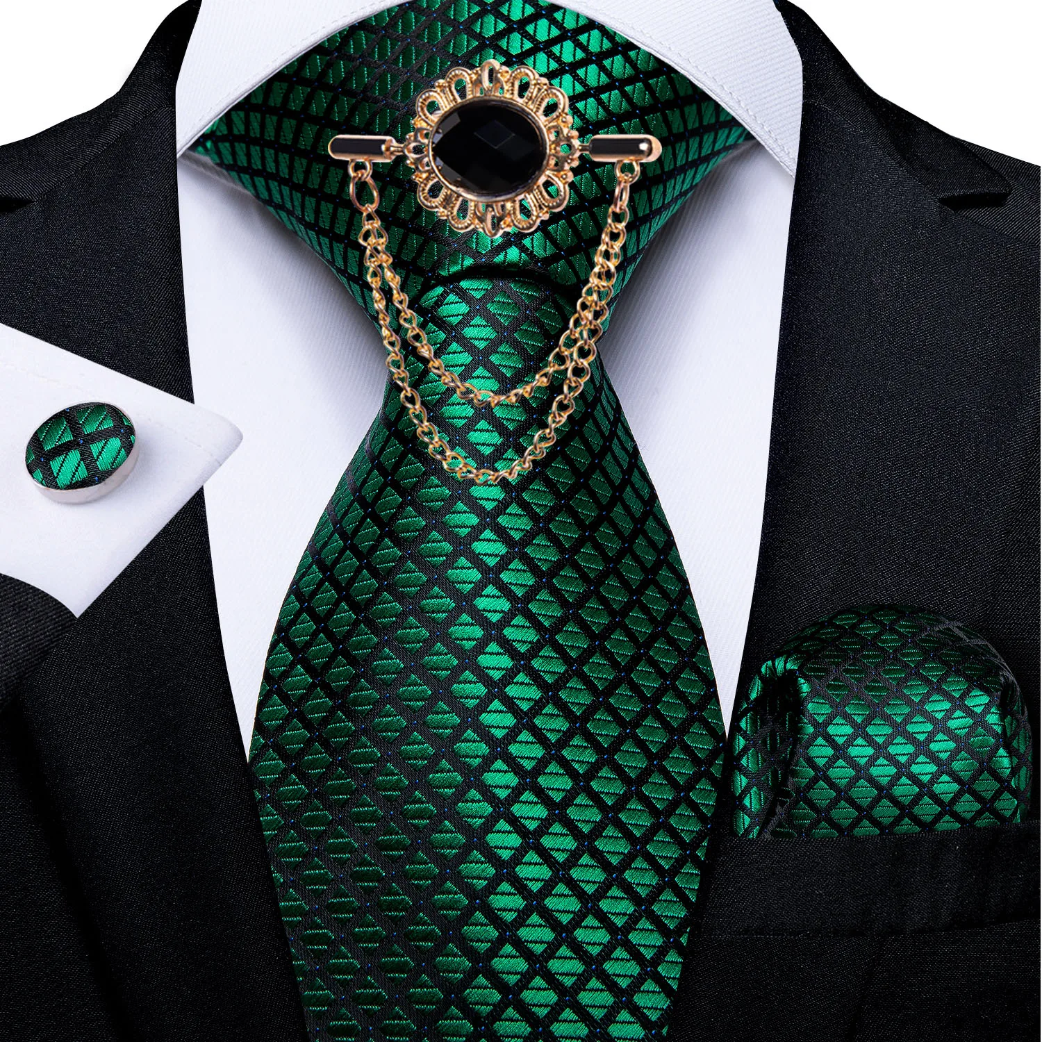 New Fashion Green Check Men's Necktie Brooch Set Men's Silk Ties Wedding Party Tie Handkerchief Cufflinks Set Luxury Tie
New Fashion Green Check Men's Necktie Brooch Set Men's Silk Ties Wedding Party Tie Handkerchief Cufflinks Set Luxury Tie