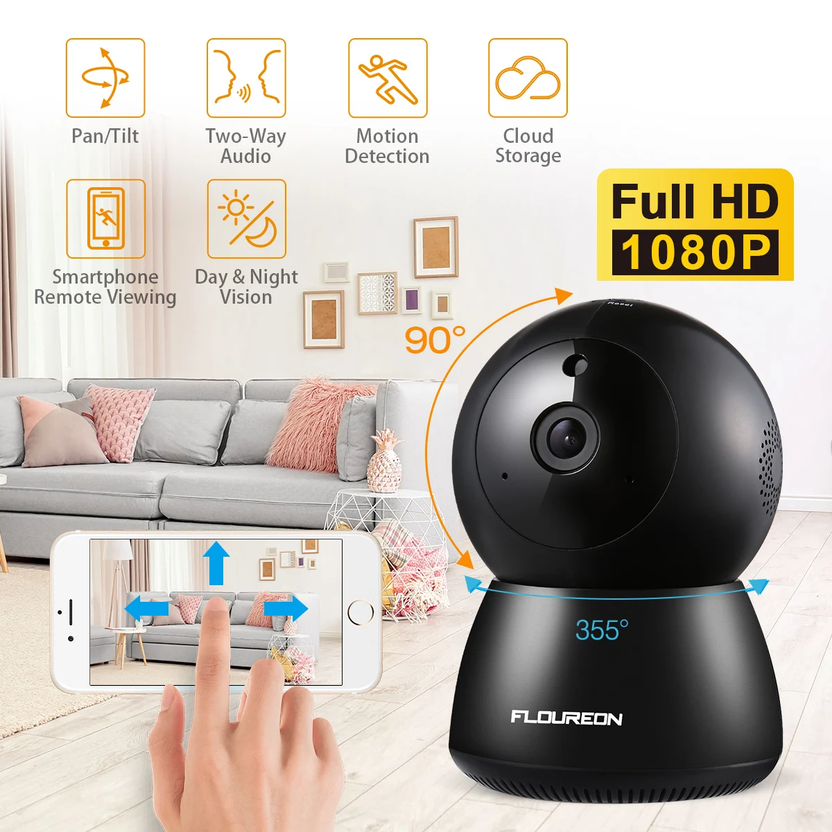 FLOUREON 1080P Беспроводная ip камера безопасности панорамная двухсторонняя аудио