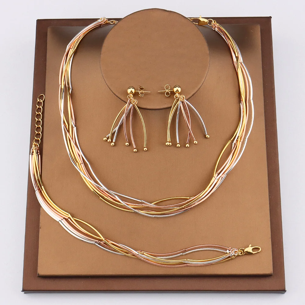 Jewelry For Women Sets Multi-chain Necklace Color Gold Plated Bracelet Tassel Earrings Exquisite Bridal Wedding Luxury Gifts
Jewelry For Women Sets Multi-chain Necklace Color Gold Plated Bracelet Tassel Earrings Exquisite Bridal Wedding Luxury Gifts