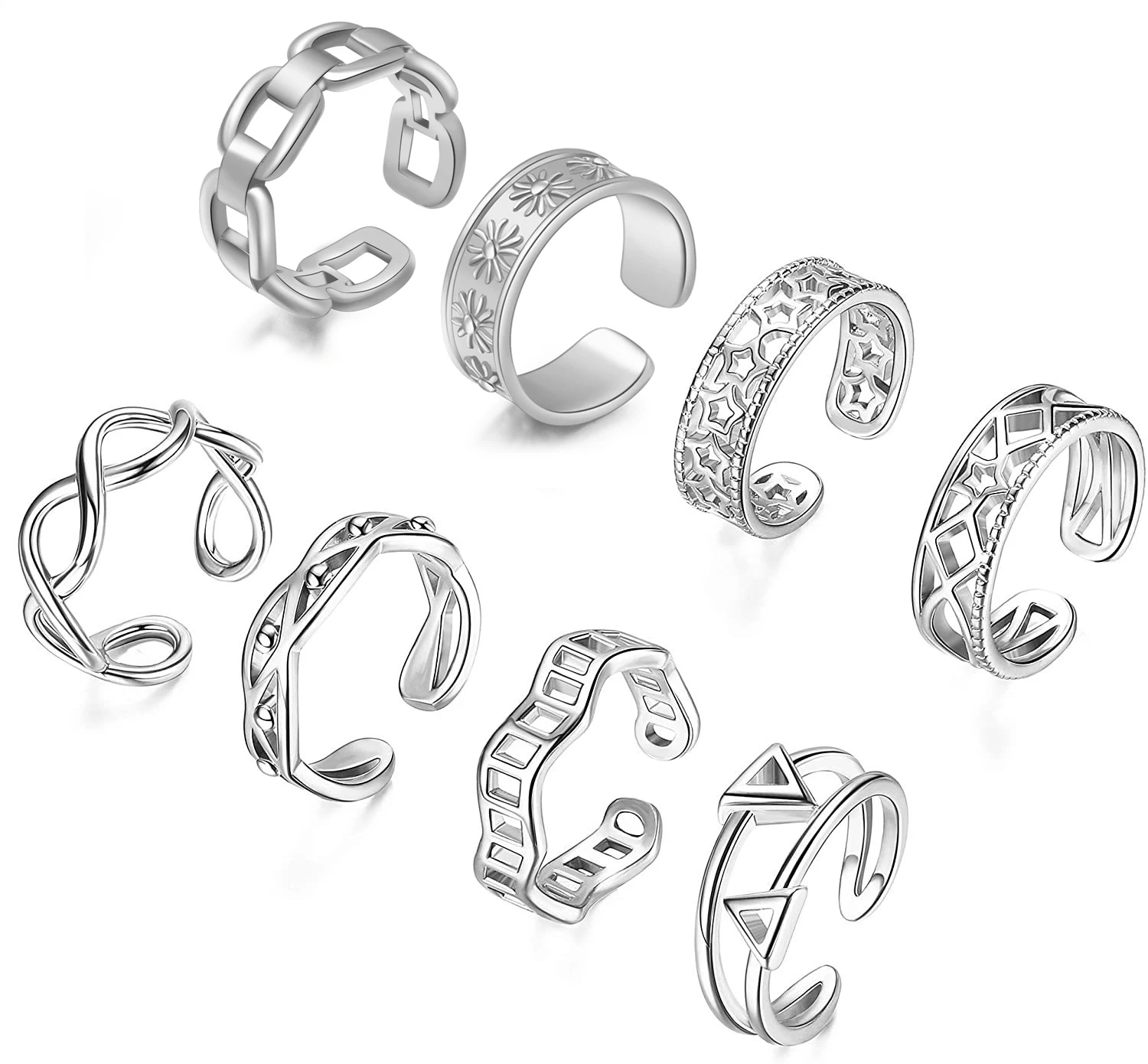 8PCS Adjustable Toe Rings for Women Hollow Sun Moon and Star Fingers Band Tail Ring Open Toe Rings Beach Foot Jewelry 
8PCS Adjustable Toe Rings for Women Hollow Sun Moon and Star Fingers Band Tail Ring Open Toe Rings Beach Foot Jewelry