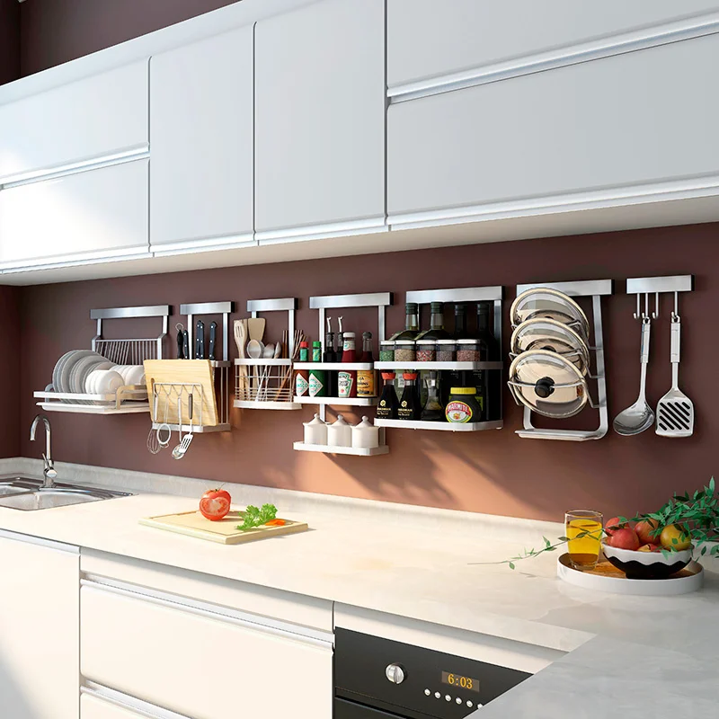 Stainless steel punch-free kitchen rack wall hanging knife rest supplies seasoning rack dish rack storage rack lid hanger
Stainless steel punch-free kitchen rack wall hanging knife rest supplies seasoning rack dish rack storage rack lid hanger