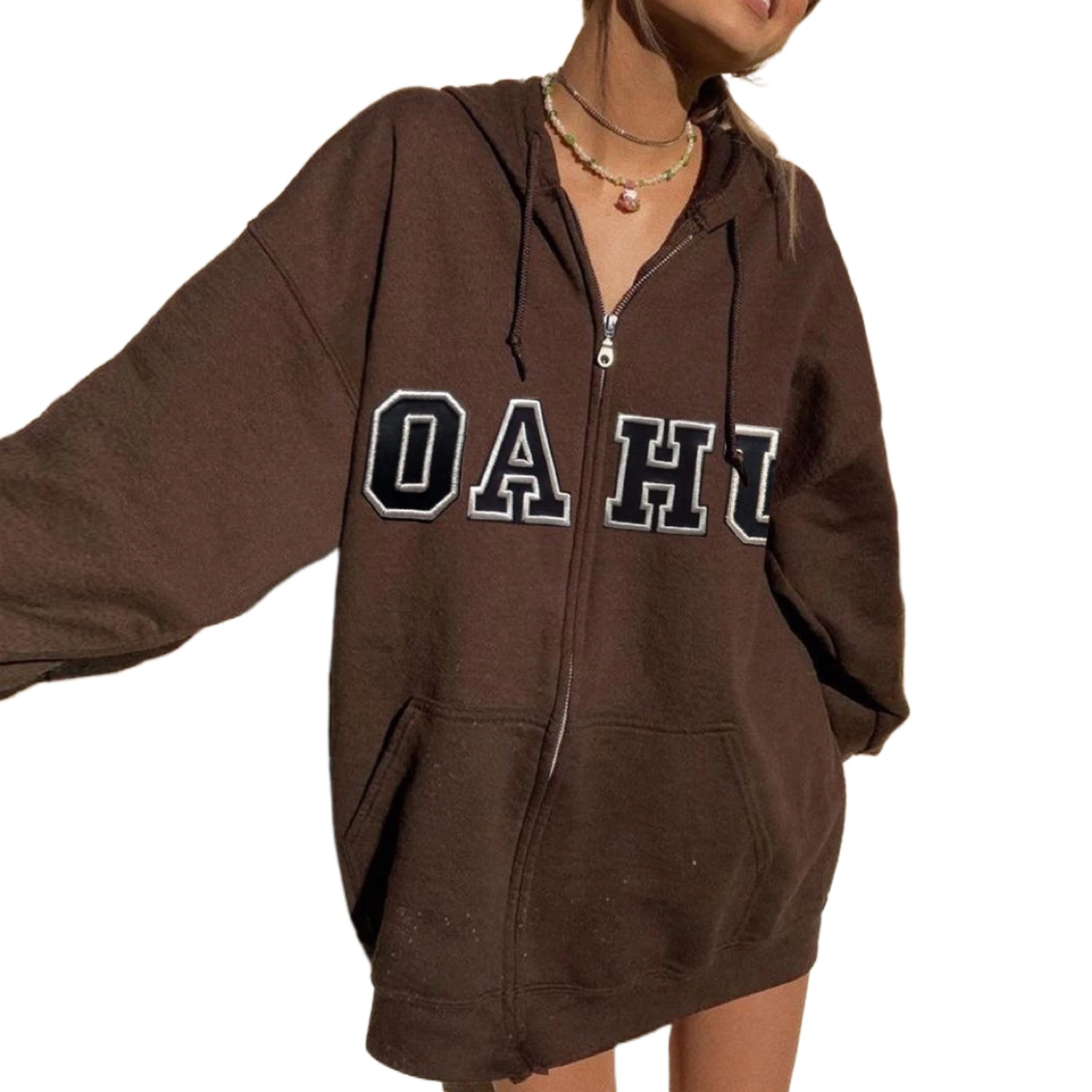 Spring Fall Women Casual Loose Hooded Sweater Adults Letter Pattern Long Sleeve Cardigan with Drawstring Pocket
Spring Fall Women Casual Loose Hooded Sweater Adults Letter Pattern Long Sleeve Cardigan with Drawstring Pocket