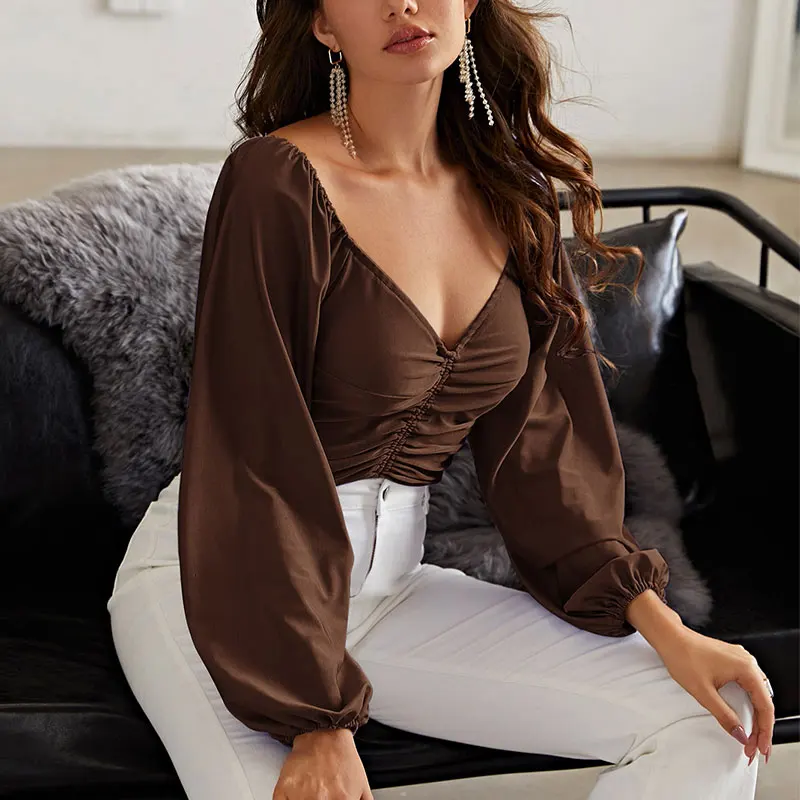 Waisted Women's Top Fashion New Style Pullovers Long Sleeve Brown Hight Loose Casual Chiffon Blouse Elegant Sexy Tops for Women
Waisted Women's Top Fashion New Style Pullovers Long Sleeve Brown Hight Loose Casual Chiffon Blouse Elegant Sexy Tops for Women