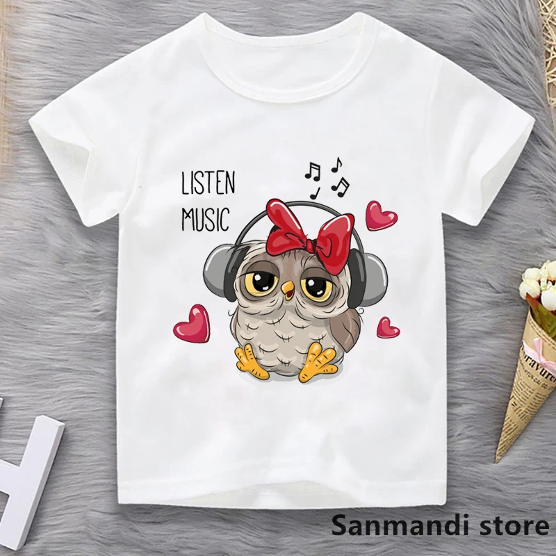 Listen Music Owl Bird Graphic Print Tshirt Girls/Boys Kawaii Bow Kids Clothes Harajuku Shirt Summer Fashion Funny T Shirt Tops
Listen Music Owl Bird Graphic Print Tshirt Girls/Boys Kawaii Bow Kids Clothes Harajuku Shirt Summer Fashion Funny T Shirt Tops