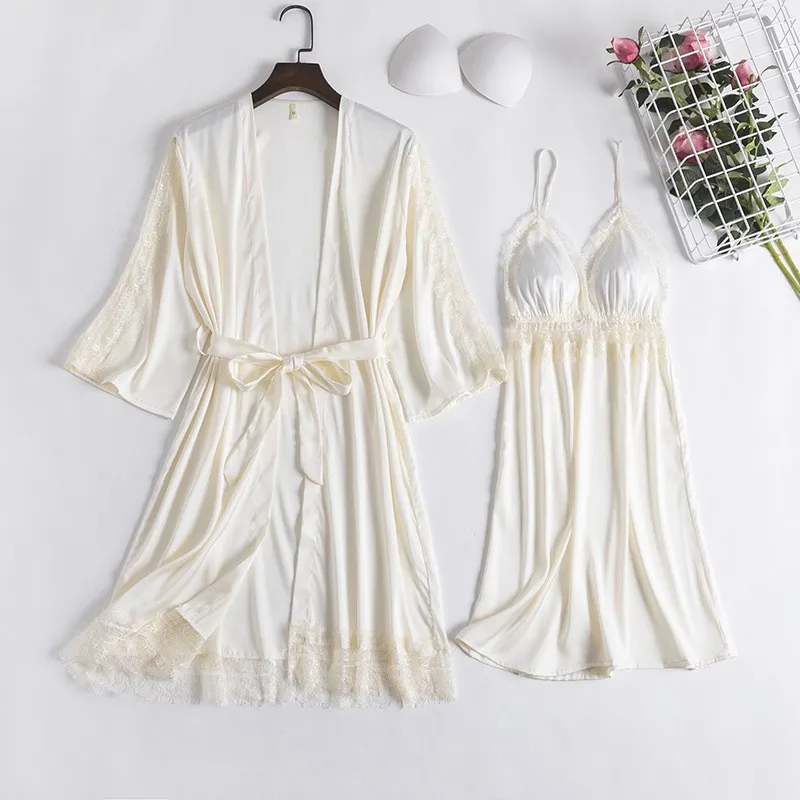 Комплект прозрачного халата для женщин атласная пижама невесты свадебный