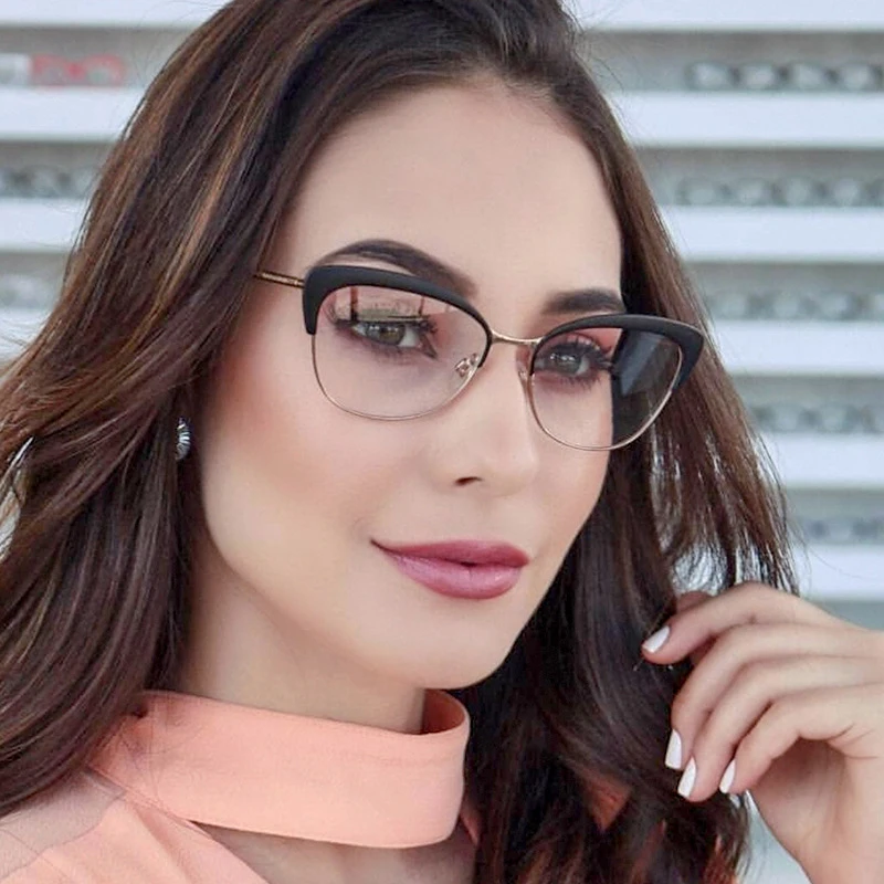 Metal Half Eyebrow Retro Glasses Frame, Cat Eyes Spring Hinge For Prescription ,Women Hipster Glasses for Myopia HF95638
Metal Half Eyebrow Retro Glasses Frame, Cat Eyes Spring Hinge For Prescription ,Women Hipster Glasses for Myopia HF95638