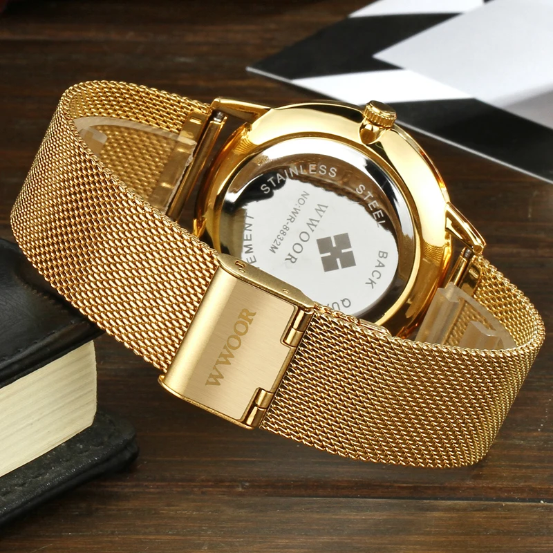 WWOOR Brand Mens Watches Men Simple Slim Gold Steel Mesh Analog Quartz Wristwatch Ultra Thin Waterproof Golden Male Wrist Watch 
WWOOR Brand Mens Watches Men Simple Slim Gold Steel Mesh Analog Quartz Wristwatch Ultra Thin Waterproof Golden Male Wrist Watch