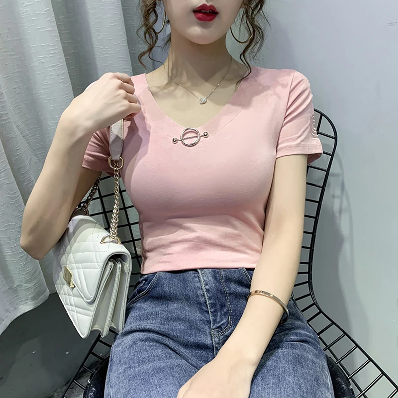 Hollow Out Floral Pink T Shirt Women Cotton Summer Tops Camisas Mujer T-Shirt Short Sleeve Woman Clothes Black Tee Femme | Женская