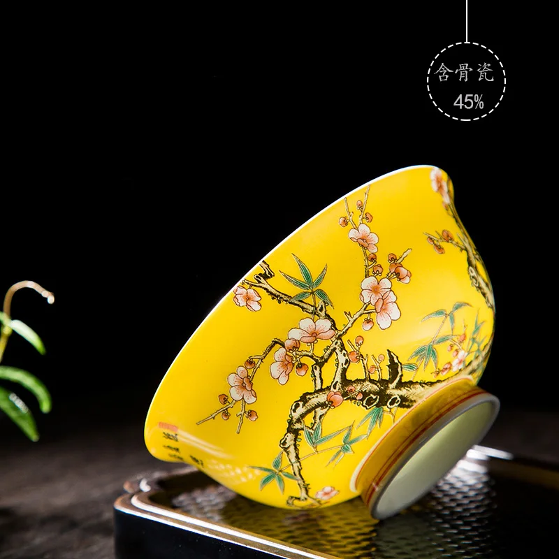 Эмали с одной чашей китайский Стиль в стиле ретро цветочным рисунком птица чаша