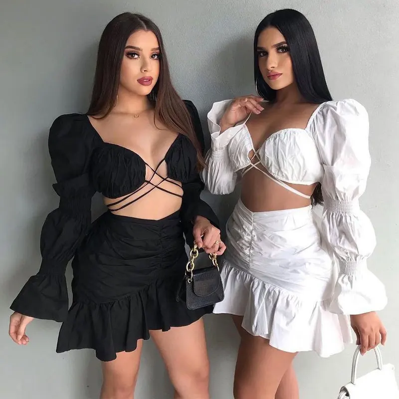 Sexy Pleat Women's Dress New Fall Outfit Solid Color Bandage Two Piece Skirt Set Ladies Party Clothing Casual Midi Women Dresses
Sexy Pleat Women's Dress New Fall Outfit Solid Color Bandage Two Piece Skirt Set Ladies Party Clothing Casual Midi Women Dresses